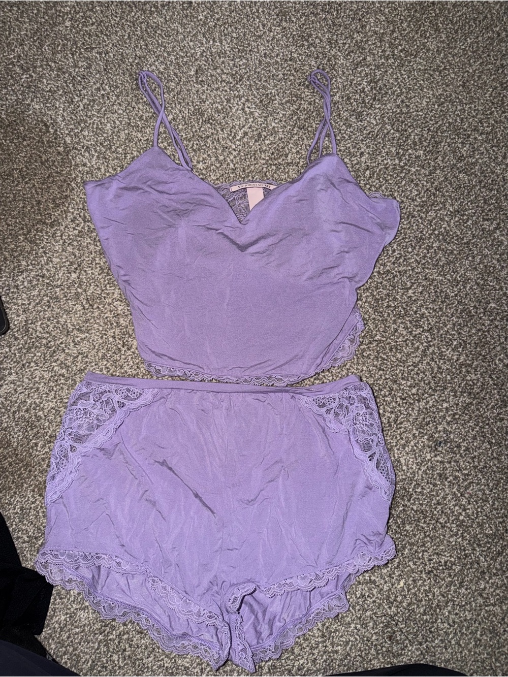 Victoria's Secret Lavender Lace-Trim Cami & Short Sleep Set